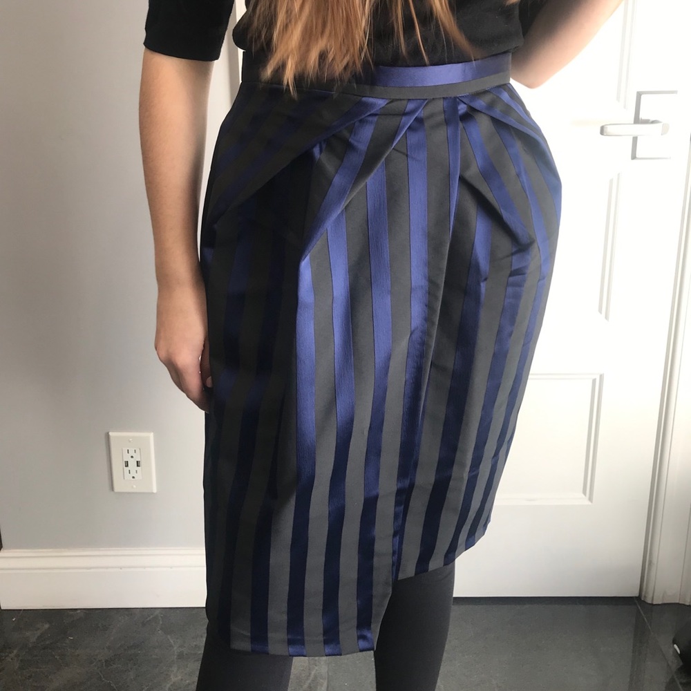 Overlay black and navy pinstripe skirt